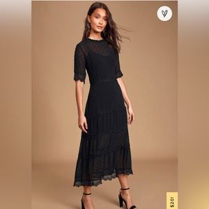 Dreaming of You Black Swiss Dot Midi Dress